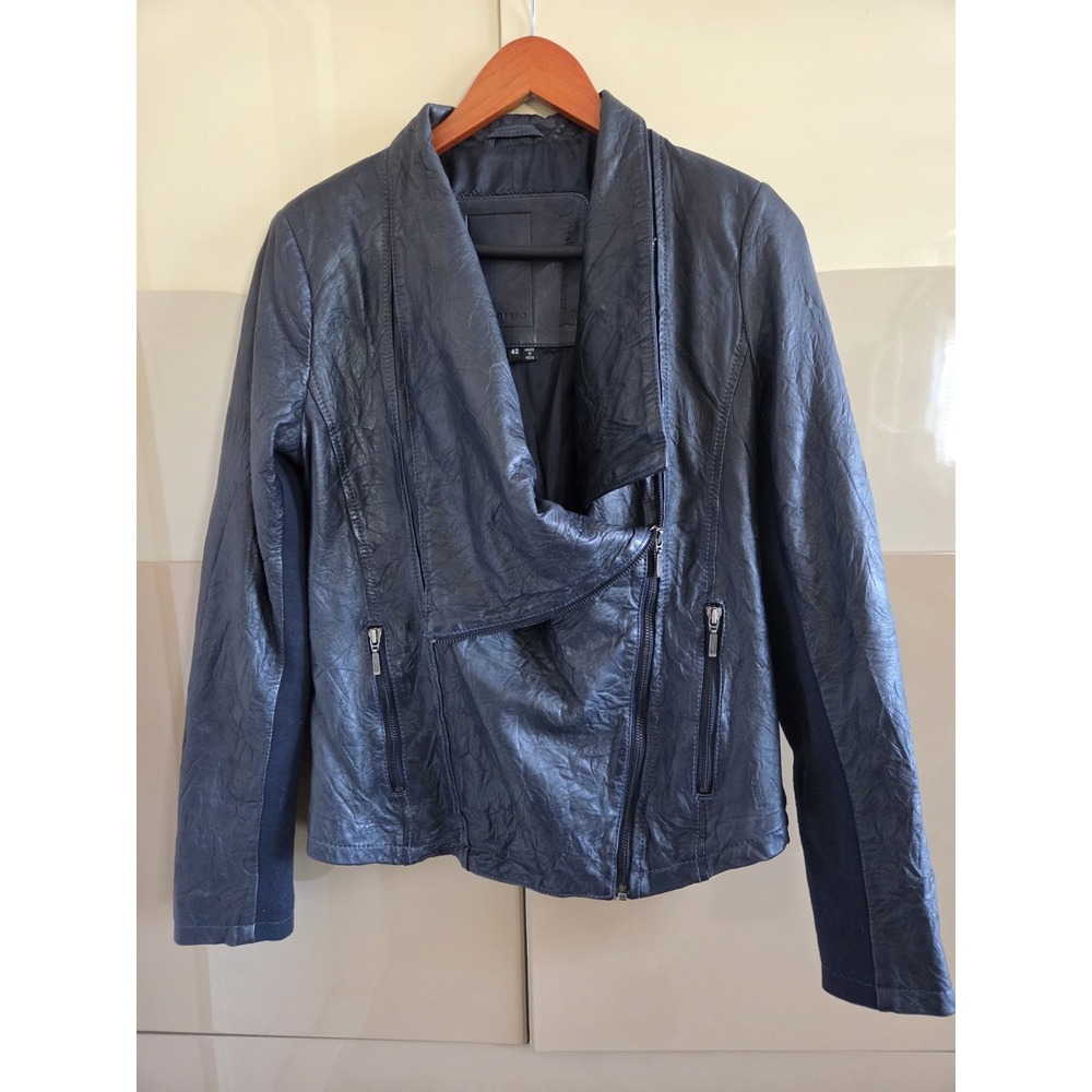 Cigno Nero 100% Leather Jacket Asymmetrical Zip Gray Women's Size 42 India